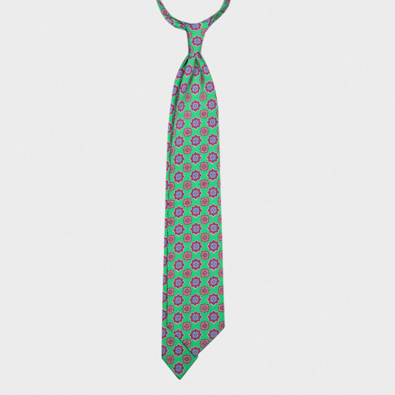 F.Marino Handmade Tie Silk Cotton 3-Fold Medallions Green-Wools Boutique Uomo
