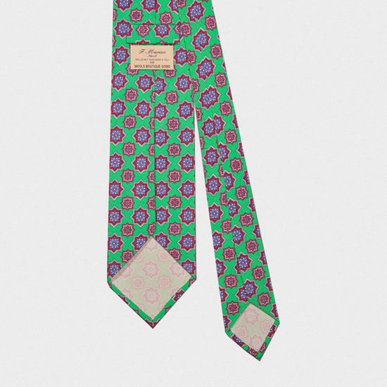 F.Marino Handmade Tie Silk Cotton 3-Fold Medallions Green-Wools Boutique Uomo