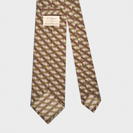 F.Marino Wool Tie 3 Fold 3D Rhombus Vintage Style 60s Brown-Wools Boutique Uomo