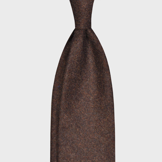 F.Marino Flannel Wool Tie 3 Folds Chocolate Brown-Wools Boutique Uomo