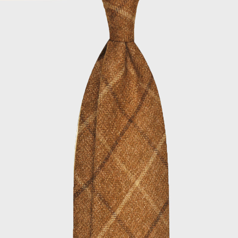 F.Marino Handmade Wool Tie 3-Fold Check Tobacco-Wools Boutique Uomo
