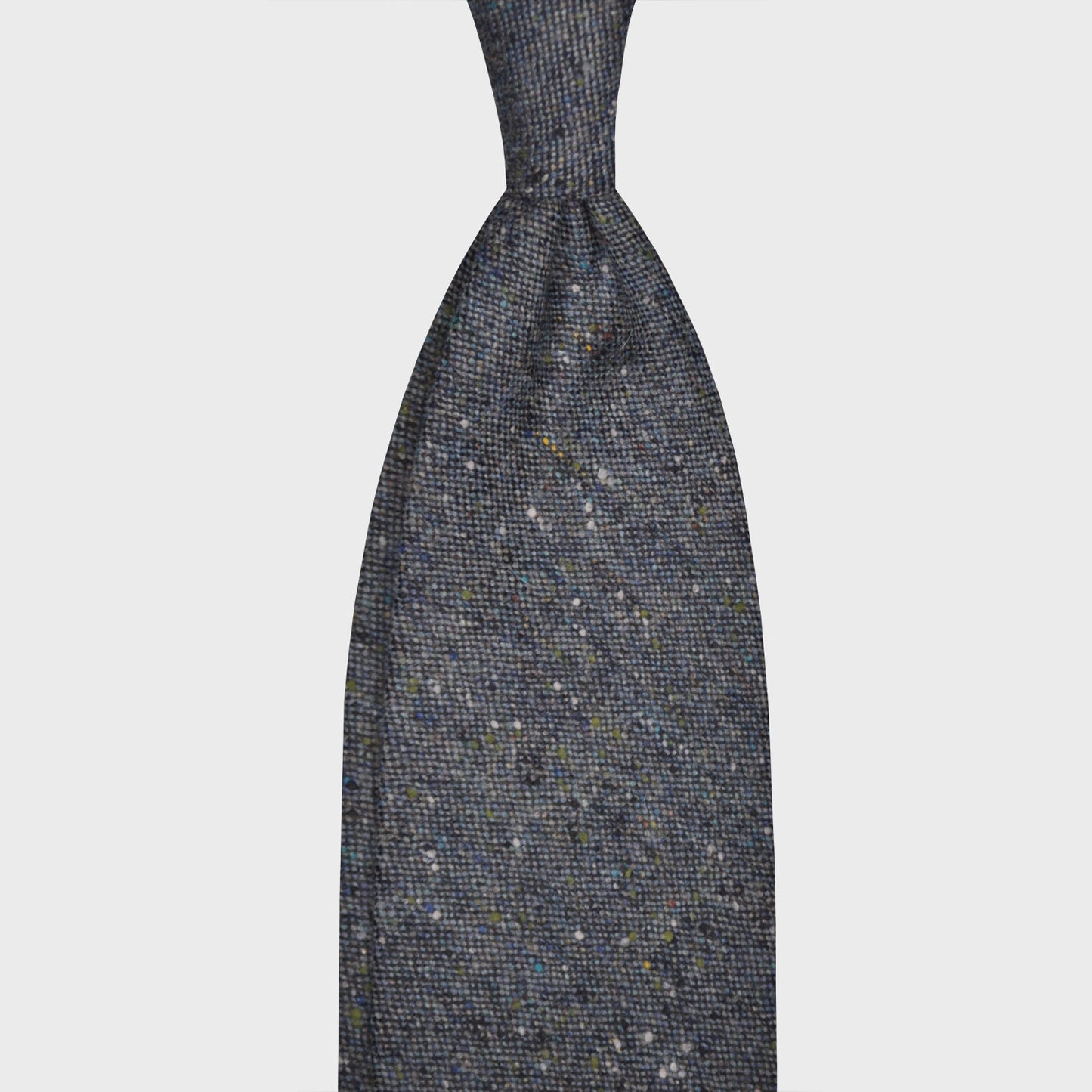 F.Marino Handmade Wool Tie 3 Fold Donegal Tweed Denim Blue-Wools Boutique Uomo