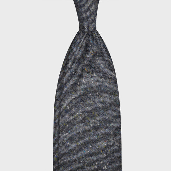 F.Marino Handmade Wool Tie 3 Fold Donegal Tweed Denim Blue-Wools Boutique Uomo
