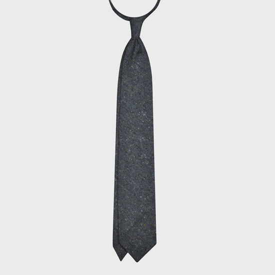 F.Marino Handmade Wool Tie 3 Fold Donegal Tweed Denim Blue-Wools Boutique Uomo