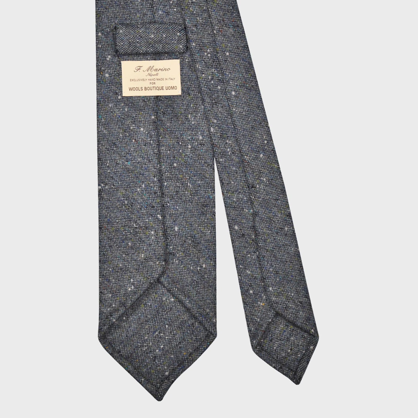 F.Marino Handmade Wool Tie 3 Fold Donegal Tweed Denim Blue-Wools Boutique Uomo