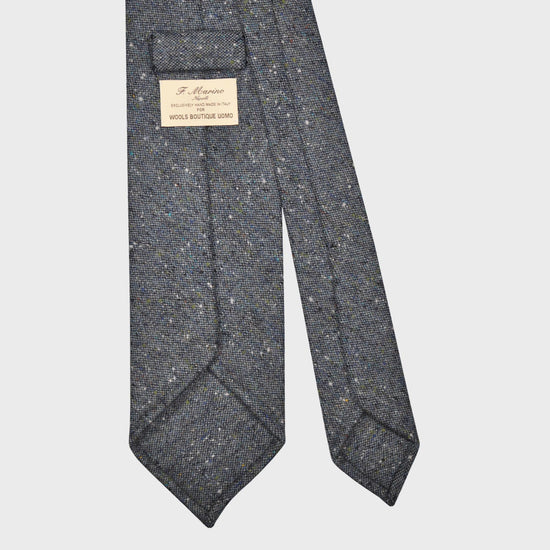 F.Marino Handmade Wool Tie 3 Fold Donegal Tweed Denim Blue-Wools Boutique Uomo
