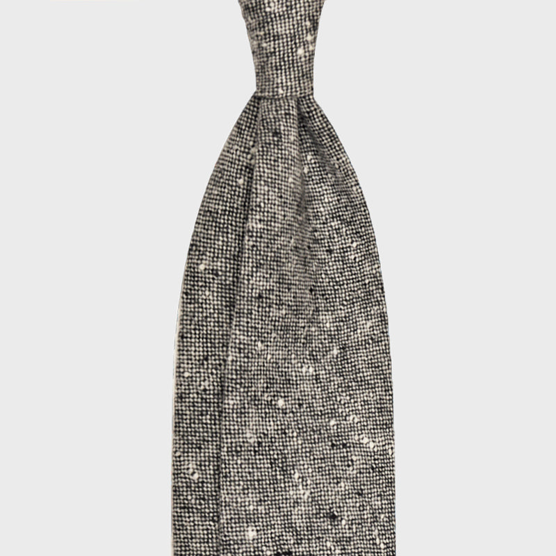 F.Marino Handmade Wool Tie 3-Fold Donegal Tweed Black White-Wools Boutique Uomo