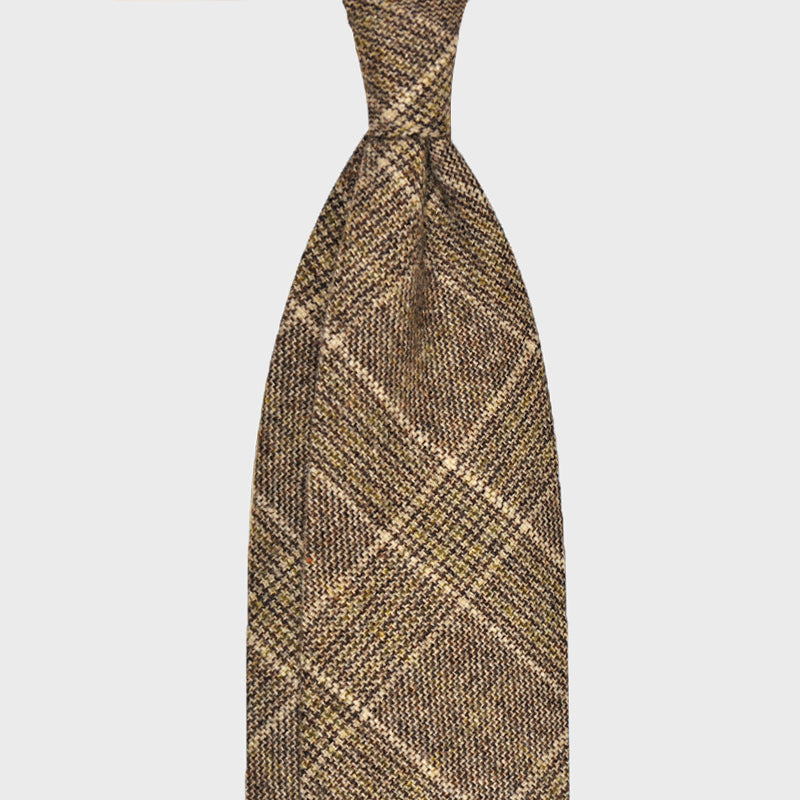 F.Marino Handmade Wool Tie 3-Fold Prince of Wales Brown-Wools Boutique Uomo