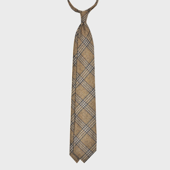 F.Marino Handmade Wool Tie 3-Fold Prince of Wales Denim-Wools Boutique Uomo
