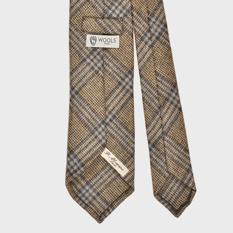 F.Marino Handmade Wool Tie 3-Fold Prince of Wales Denim-Wools Boutique Uomo