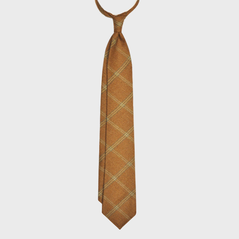 F.Marino Handmade Wool Tie 3-Fold Check Caramel-Wools Boutique Uomo
