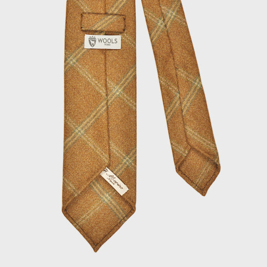 F.Marino Handmade Wool Tie 3-Fold Check Caramel-Wools Boutique Uomo