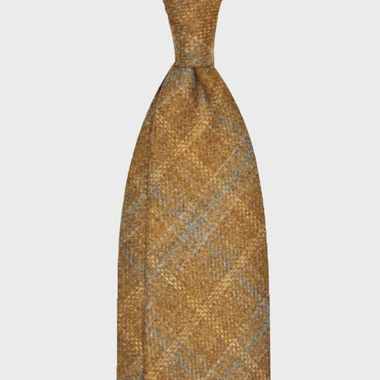 F.Marino Handmade Wool Tie 3-Fold Prince of Wales Mustard-Wools Boutique Uomo
