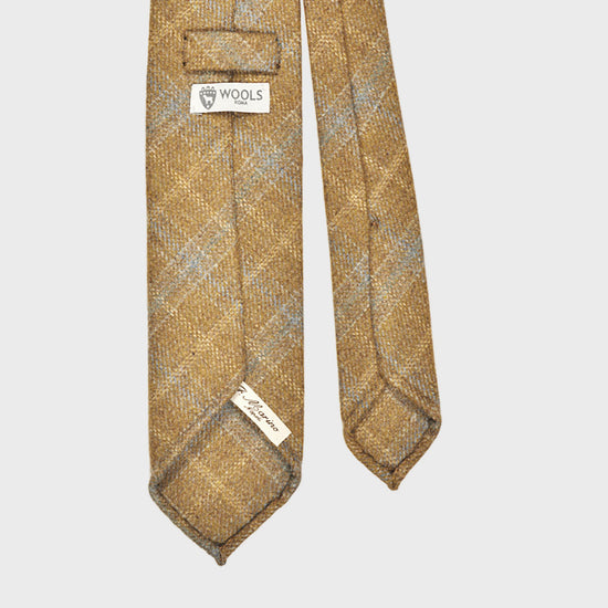 F.Marino Handmade Wool Tie 3-Fold Prince of Wales Mustard-Wools Boutique Uomo