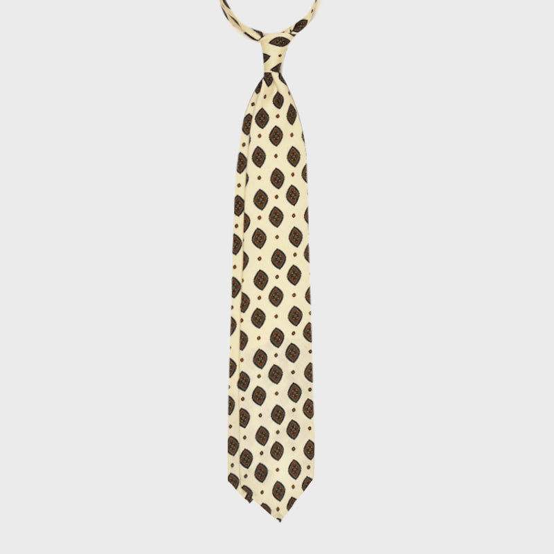 F.Marino Handmade Wool Tie 3-Fold Diamonds Avorio-Wools Boutique Uomo
