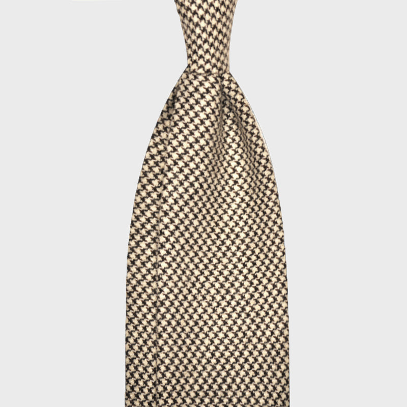 F.Marino Wool Tie 3 Folds Pied de Poule Ivory-Wools Boutique Uomo