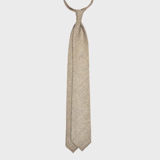 F.Marino Wool Tie 3 Folds Pied de Poule Ivory-Wools Boutique Uomo