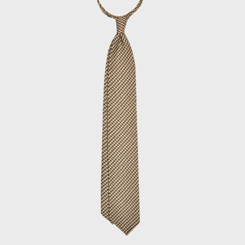 Load image into Gallery viewer, F.Marino Wool Tie 3 Folds Pied de Poule Brown Ivory-Wools Boutique Uomo
