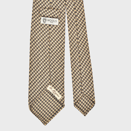 F.Marino Wool Tie 3 Folds Pied de Poule Brown Ivory-Wools Boutique Uomo
