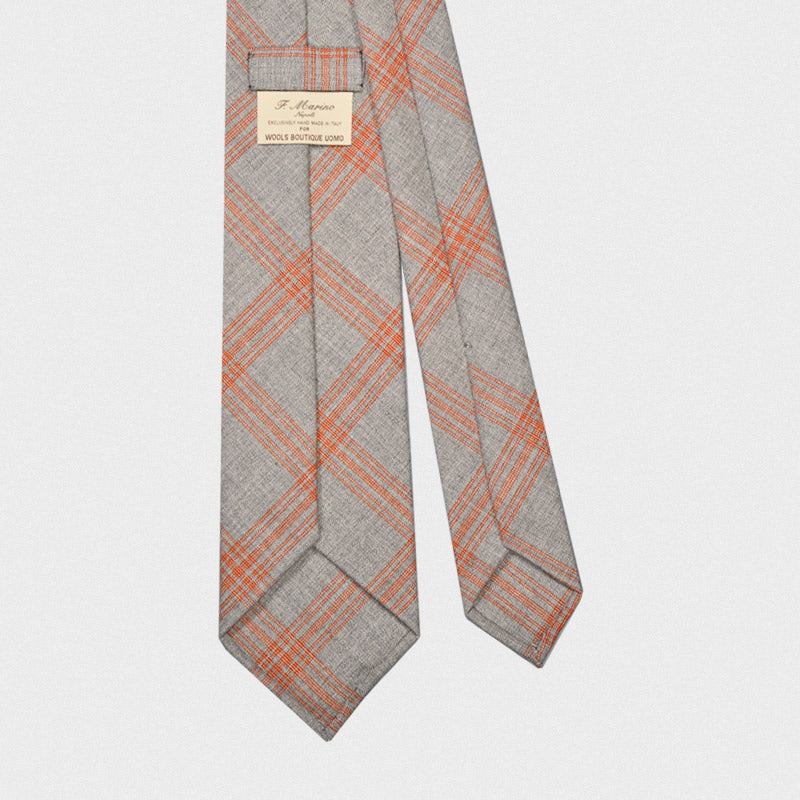 F.Marino Handmade Wool Tie Drapers Italy 3-Fold Windowpane Grey-Wools Boutique Uomo