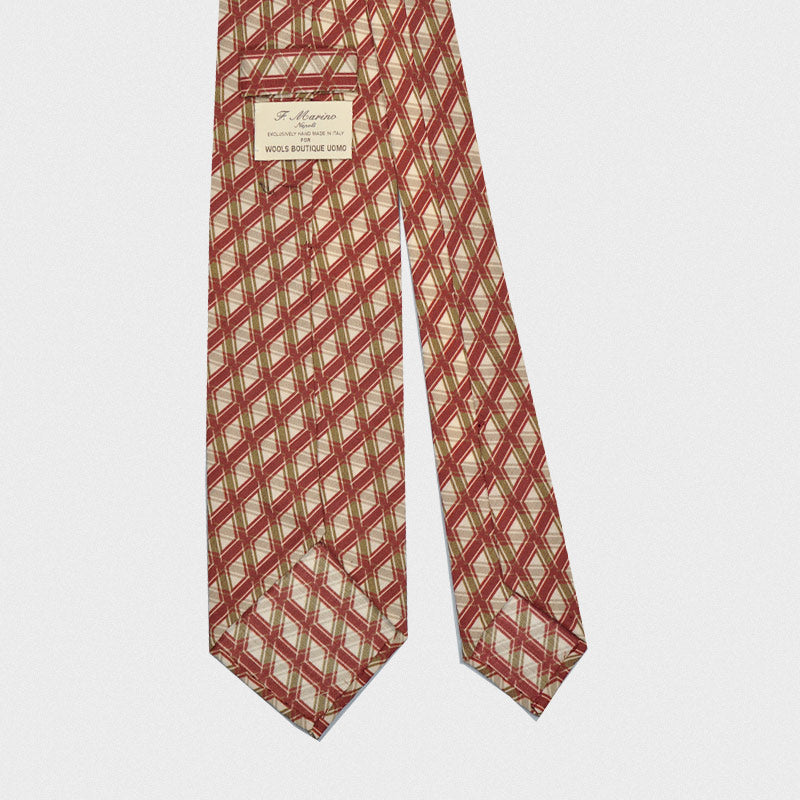 F.Marino Wool Tie 3 Fold 3D Rhombus Vintage Style 60s Raspberry-Wools Boutique Uomo