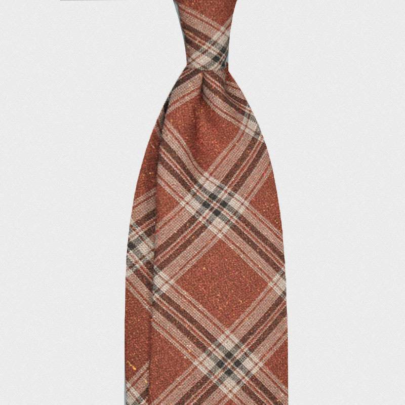 F.Marino Handmade Wool Tie Drapers Italy 3-Fold Tartan Rust-Wools Boutique Uomo