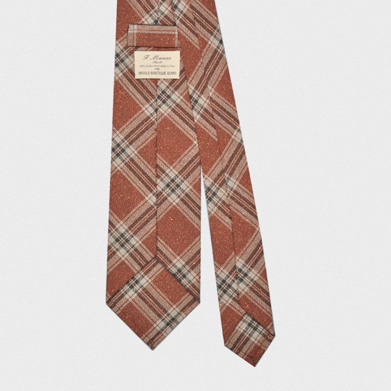 F.Marino Handmade Wool Tie Drapers Italy 3-Fold Tartan Rust-Wools Boutique Uomo