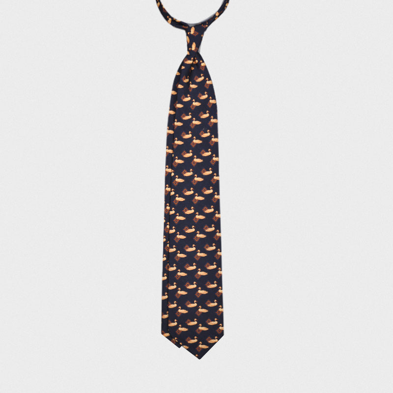 F.Marino Handmade Wool Tie 3-Fold Navy Duck-Wools Boutique Uomo