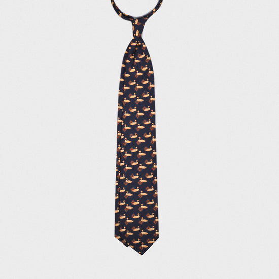 F.Marino Handmade Wool Tie 3-Fold Navy Duck-Wools Boutique Uomo