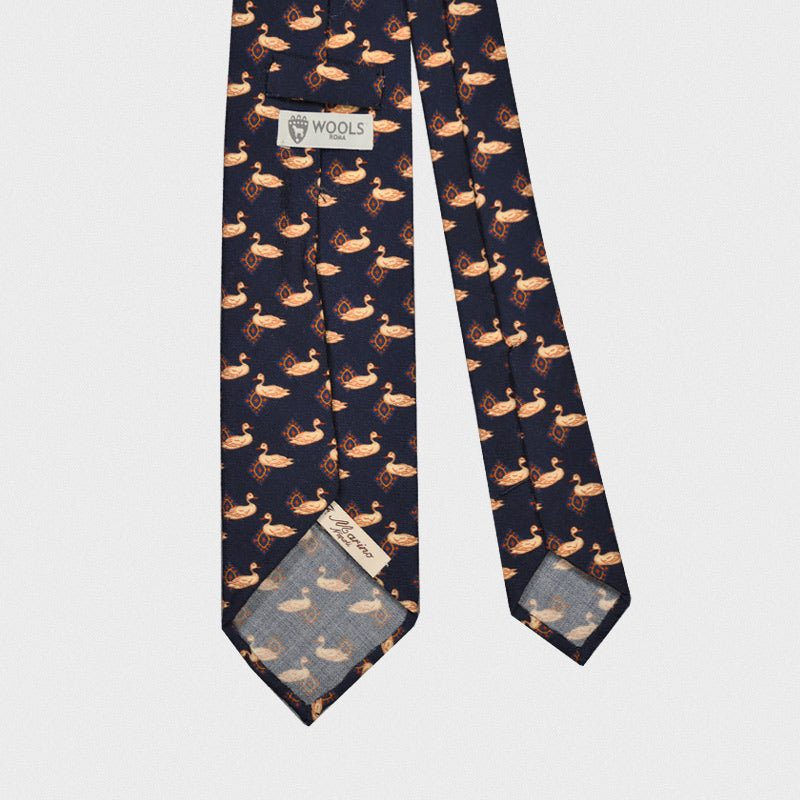 F.Marino Handmade Wool Tie 3-Fold Navy Duck-Wools Boutique Uomo