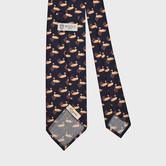 F.Marino Handmade Wool Tie 3-Fold Navy Duck-Wools Boutique Uomo