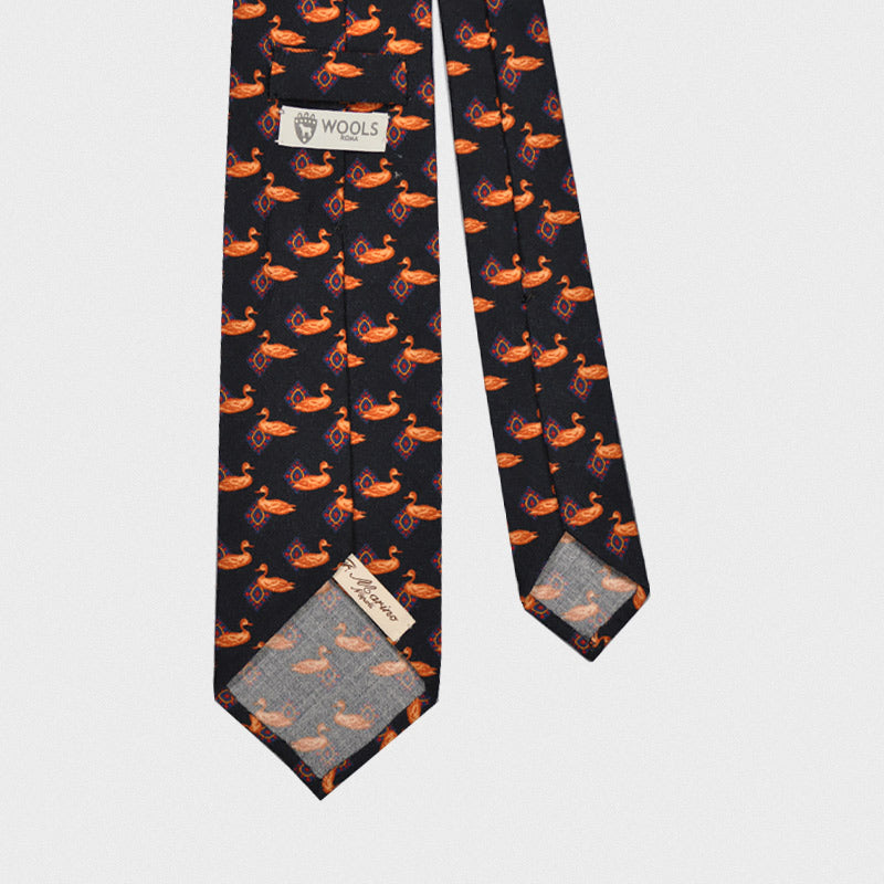 F.Marino Handmade Wool Tie 3-Fold Black Duck-Wools Boutique Uomo