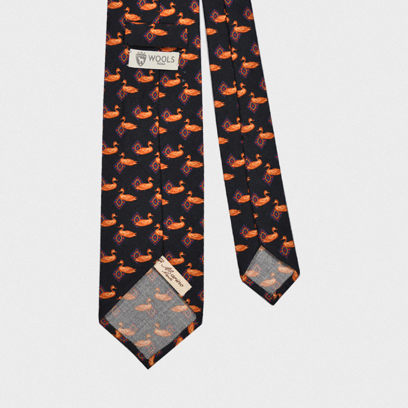 Load image into Gallery viewer, F.Marino Handmade Wool Tie 3-Fold Black Duck-Wools Boutique Uomo
