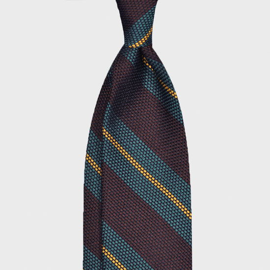 F.Marino Grenadine Silk Tie 3 Folds Regimental Teal-Wools Boutique Uomo