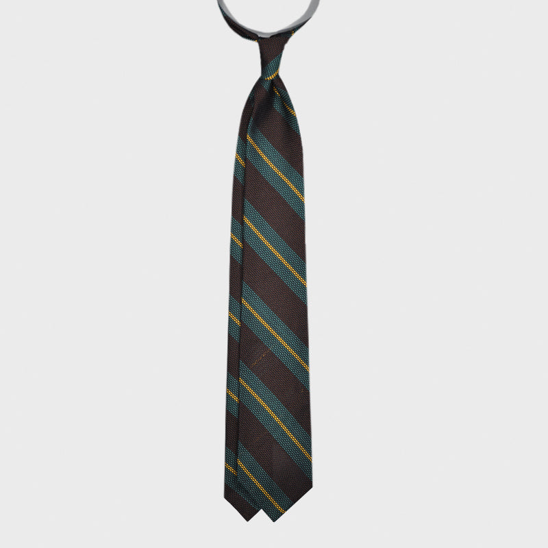 F.Marino Grenadine Silk Tie 3 Folds Regimental Teal-Wools Boutique Uomo