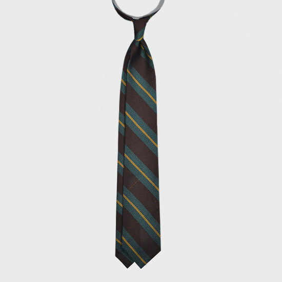 F.Marino Grenadine Silk Tie 3 Folds Regimental Teal-Wools Boutique Uomo