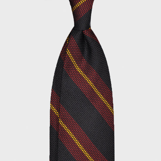 F.Marino Grenadine Silk Tie 3 Folds Regimental Ruby-Wools Boutique Uomo