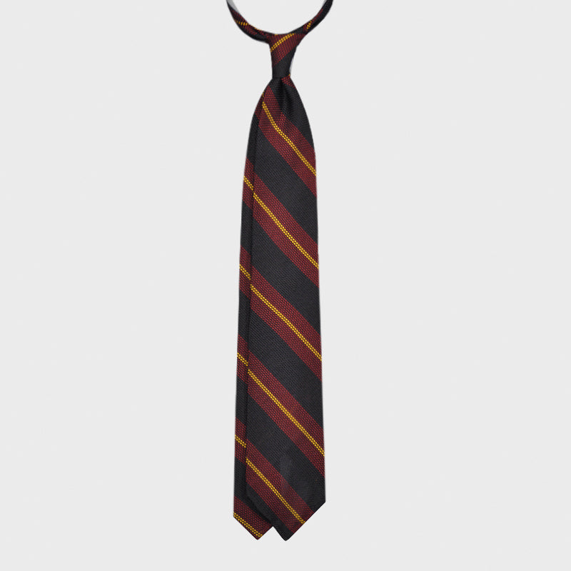 F.Marino Grenadine Silk Tie 3 Folds Regimental Ruby-Wools Boutique Uomo