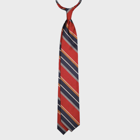 F.Marino Regimental Jacquard Silk Tie 3 Folds Red-Wools Boutique Uomo