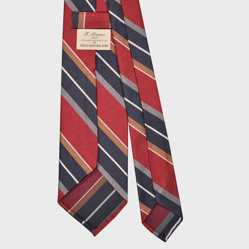 F.Marino Regimental Jacquard Silk Tie 3 Folds Red-Wools Boutique Uomo