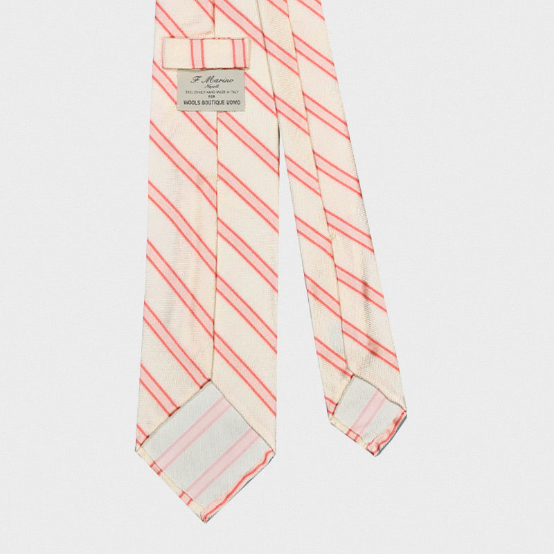 F.Marino Handmade Silk Tie 3-Fold Regimental Ivory Pink-Wools Boutique Uomo