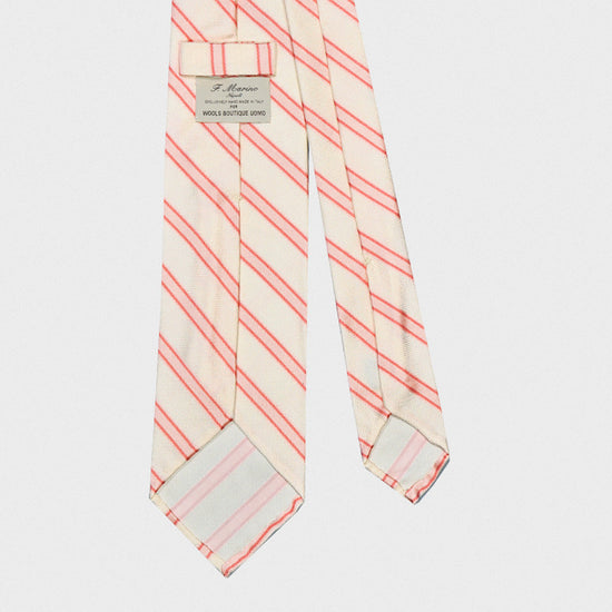 Load image into Gallery viewer, F.Marino Handmade Silk Tie 3-Fold Regimental Ivory Pink-Wools Boutique Uomo
