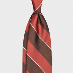 F.Marino Handgemachte Regiments-Krawatte aus Jacquard-Seide, 3-fach gefaltet, Bronze/Koralle
