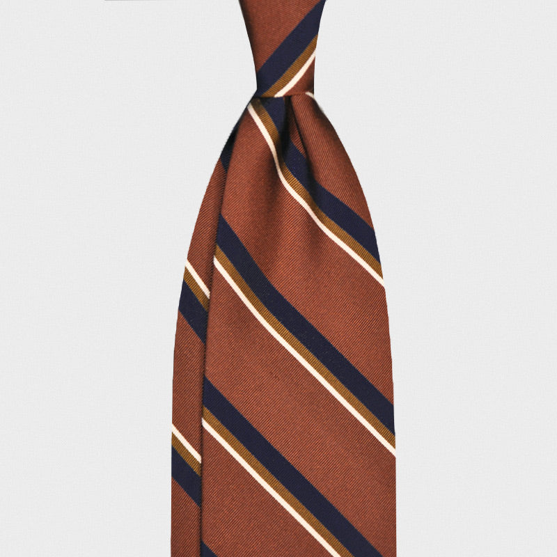 F.Marino Handmade Jacquard Silk Tie 3-Fold Regimental Rust Brown-Wools Boutique Uomo