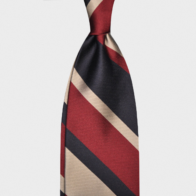 F.Marino Handmade Jacquard Silk Tie 3-Fold Regimental Ruby Red-Wools Boutique Uomo