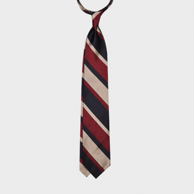 F.Marino Handmade Jacquard Silk Tie 3-Fold Regimental Ruby Red-Wools Boutique Uomo