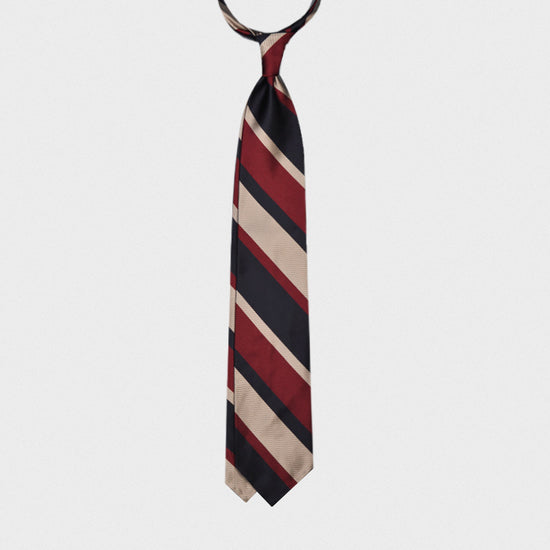 F.Marino Handmade Jacquard Silk Tie 3-Fold Regimental Ruby Red-Wools Boutique Uomo