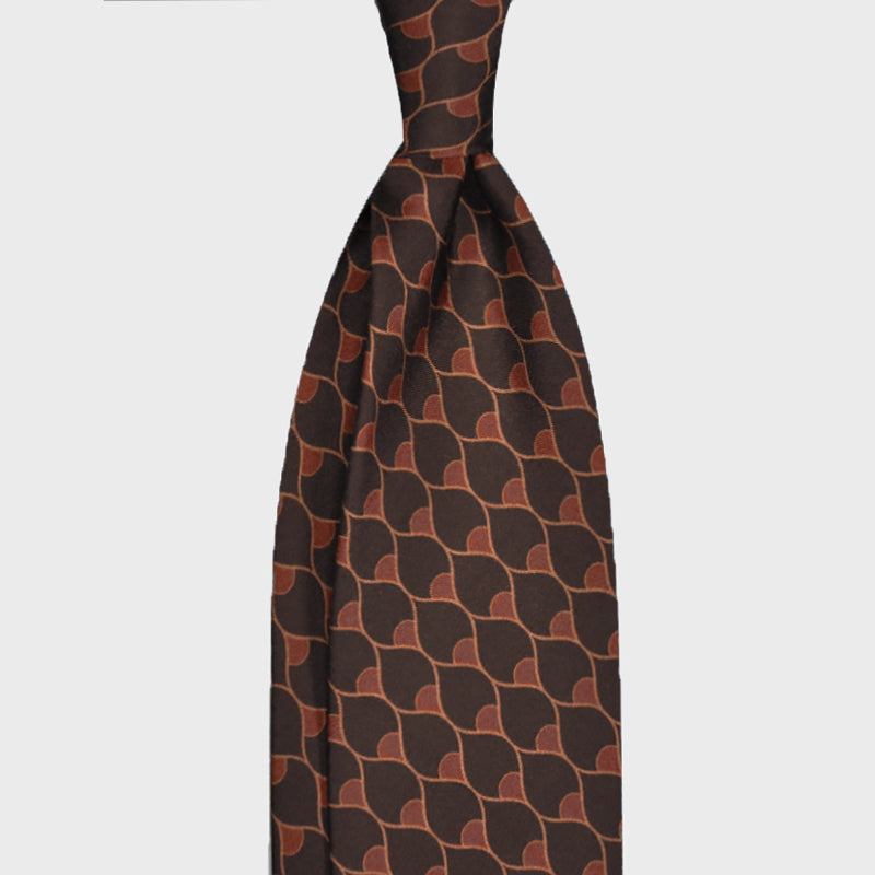 F.Marino Handmade Satin Silk Tie 3 Folds Beehive Rust-Wools Boutique Uomo
