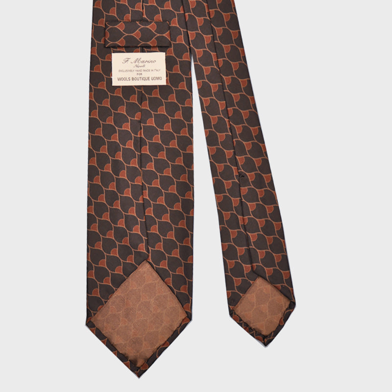 F.Marino Handmade Satin Silk Tie 3 Folds Beehive Rust-Wools Boutique Uomo