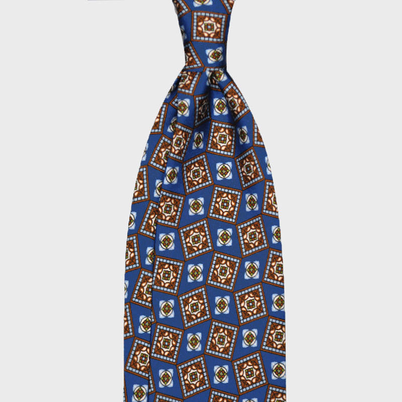 F.Marino Handmade 3 Folds Silk Tie Medallions Pervinca-Wools Boutique Uomo